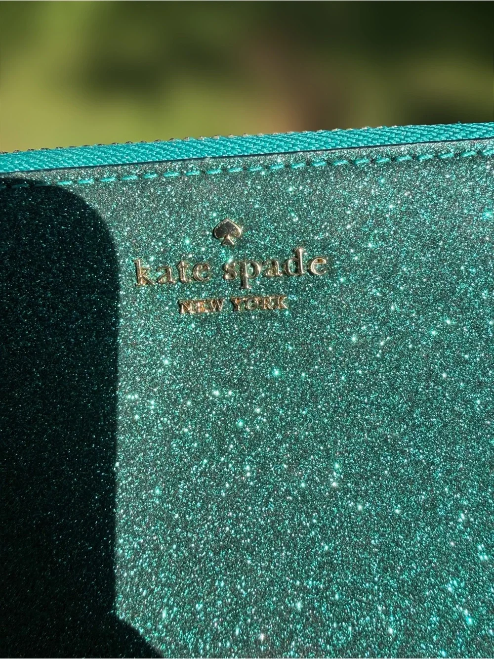 kate spade Teal Glitter Zip Wallet